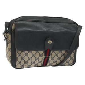 GUCCI GG Supreme Sherry Line Shoulder Bag PVC Navy Red 904 02 063 Auth 111984